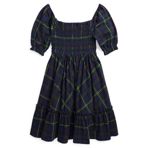 Polo Ralph Lauren Big Girls Plaid Smocked Cotton Jersey Dress - Picture 1 of 7